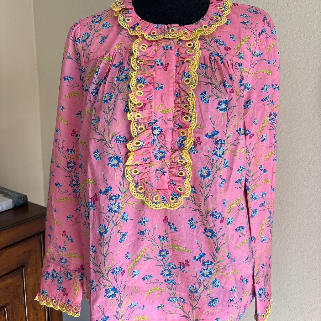 J.Crew Liberty Fabric Pink Floral Blouse Eyelet Trim Nwt Romantic Cottagecore To